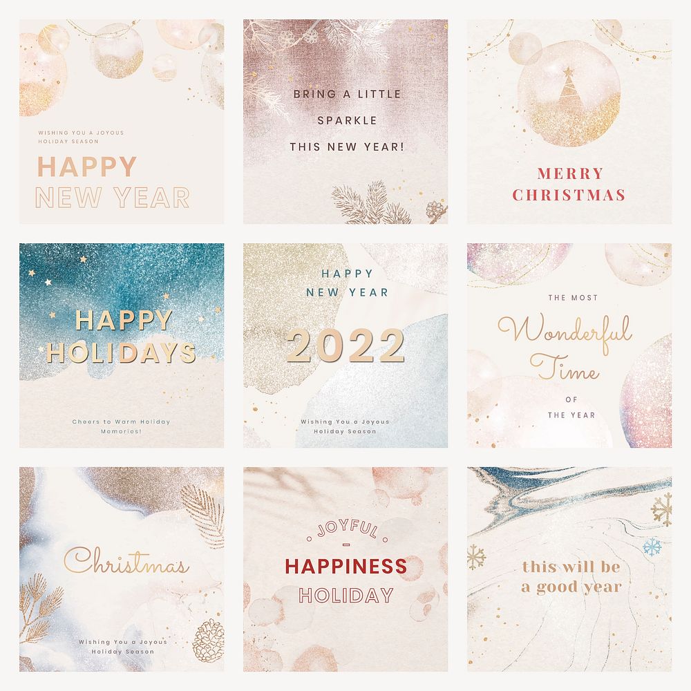 Winter Instagram post template, holiday greeting for social media vector set