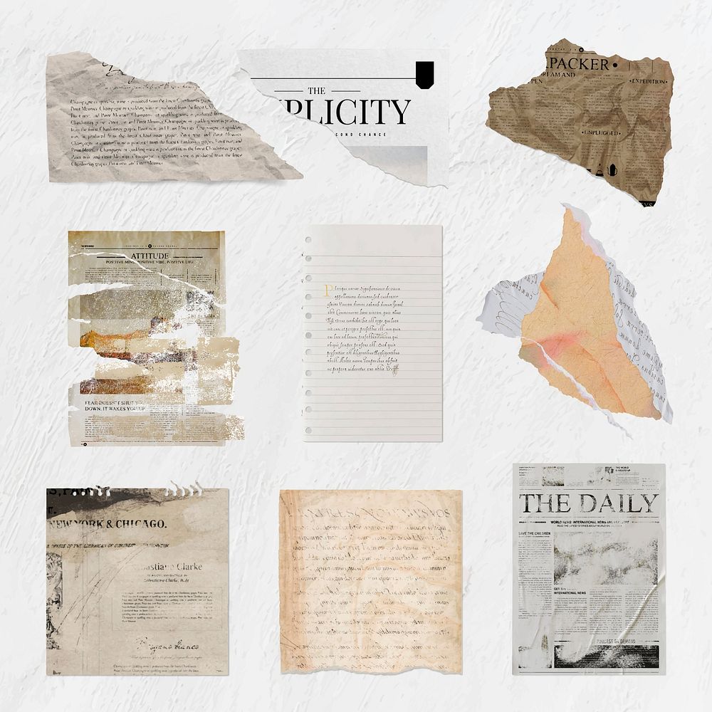 Ripped paper, vintage stationery, collage element vector set