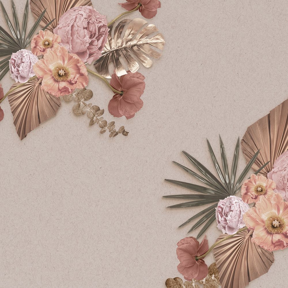 Floral border frame aesthetic Instagram post background, earth tone design psd