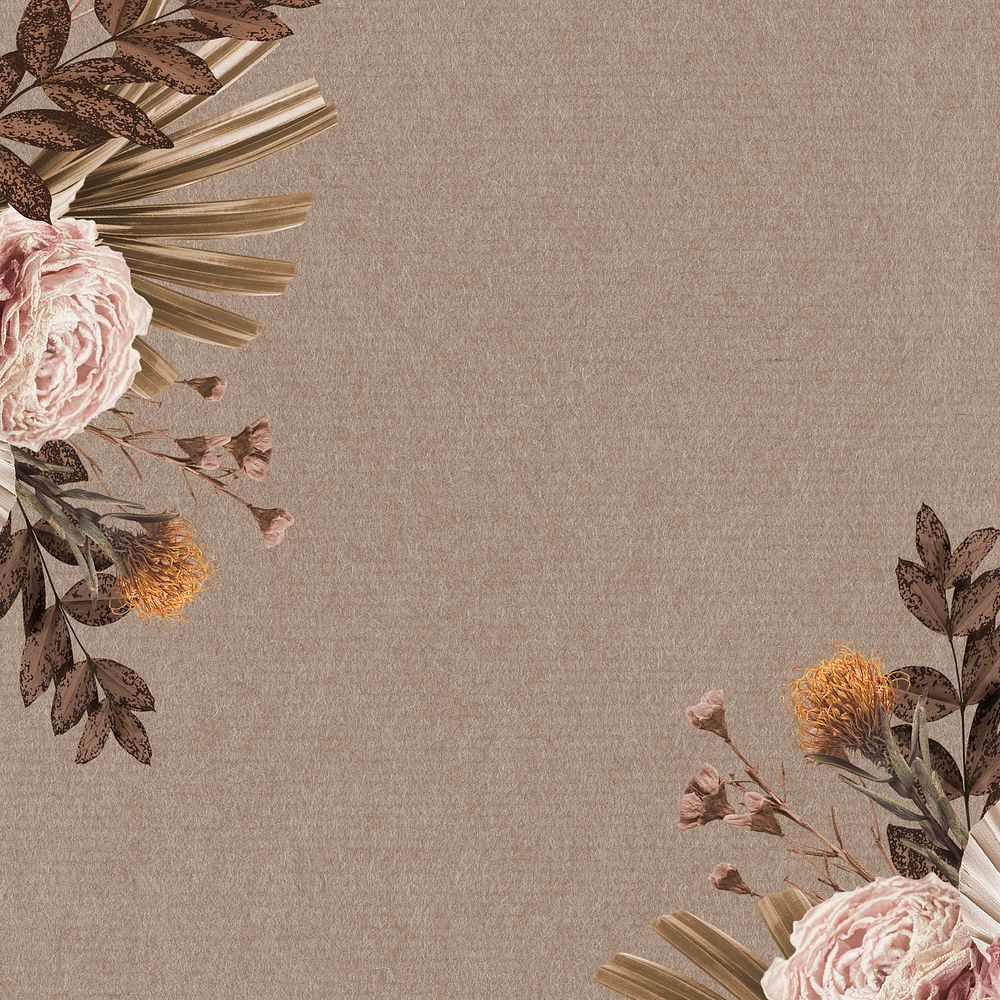 Floral border frame aesthetic Facebook post background, earth tone design psd