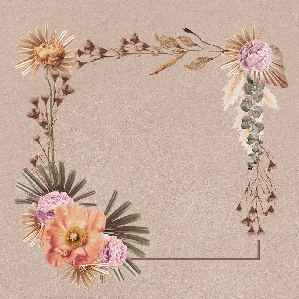 Flower frame aesthetic Instagram post background, beige floral design psd