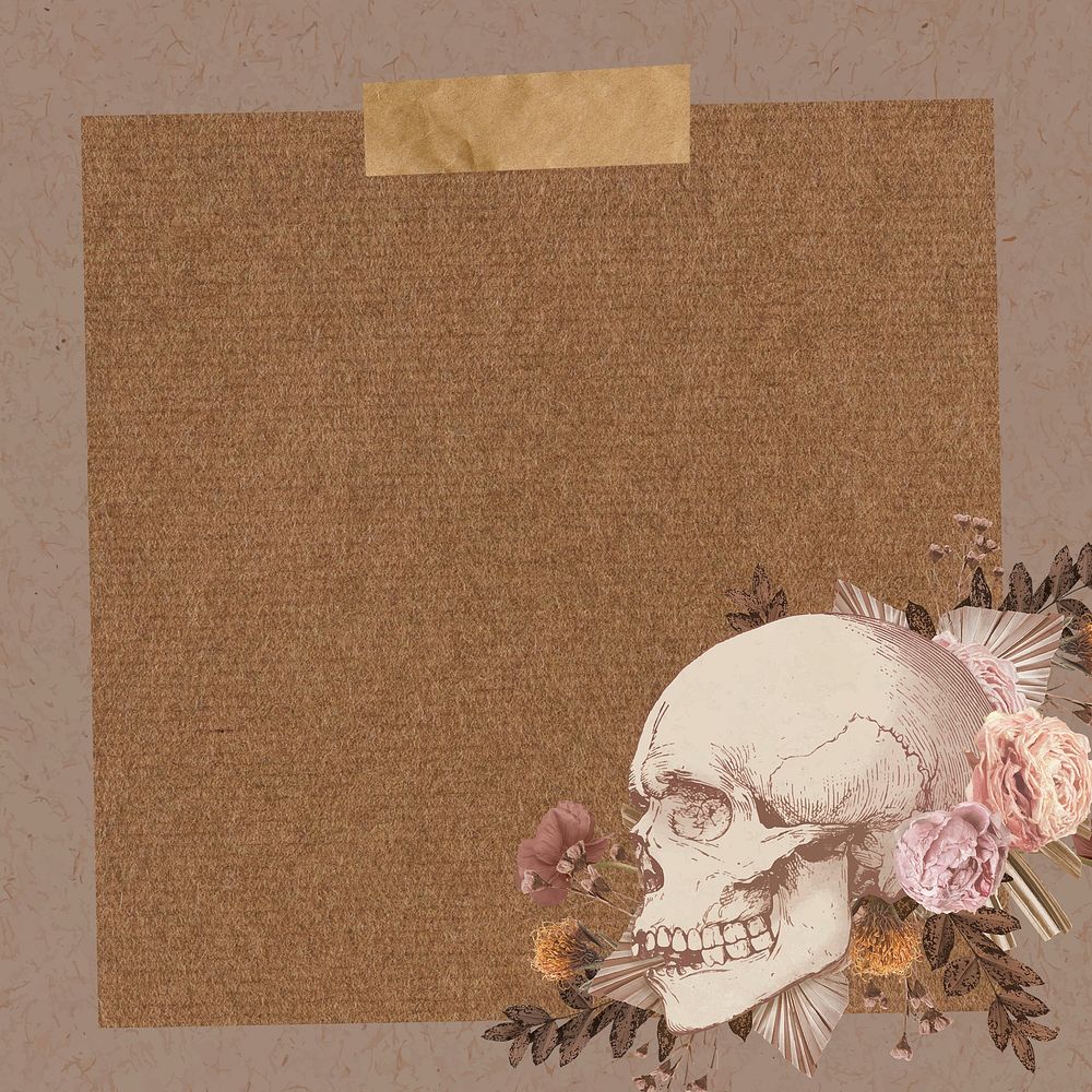 Vintage skull paper note background, aesthetic floral design vector