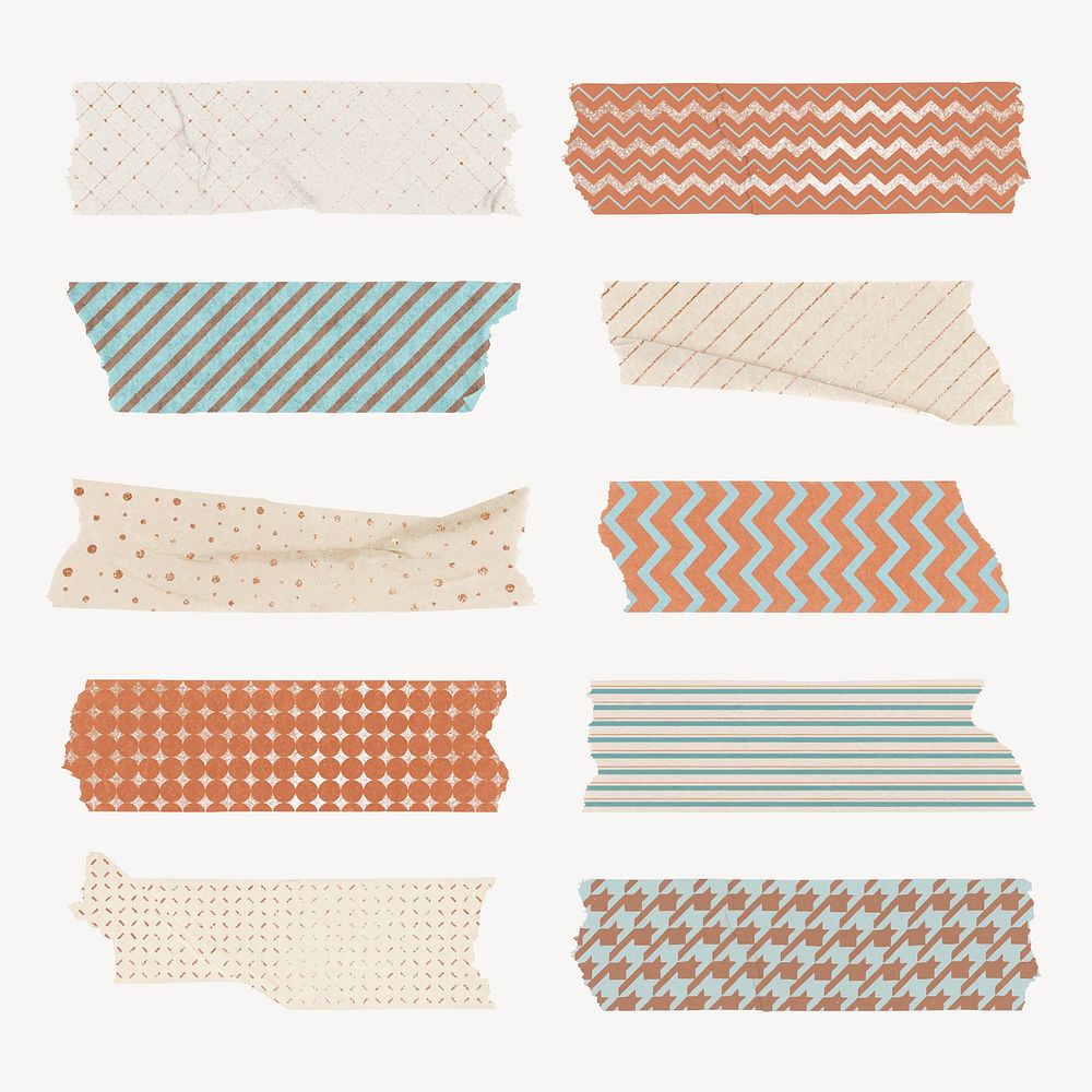 Cute washi tape sticker, earth tone pattern stationery vector set