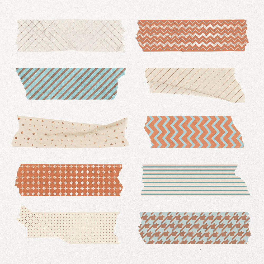 Cute washi tape sticker, earth tone pattern stationery psd set