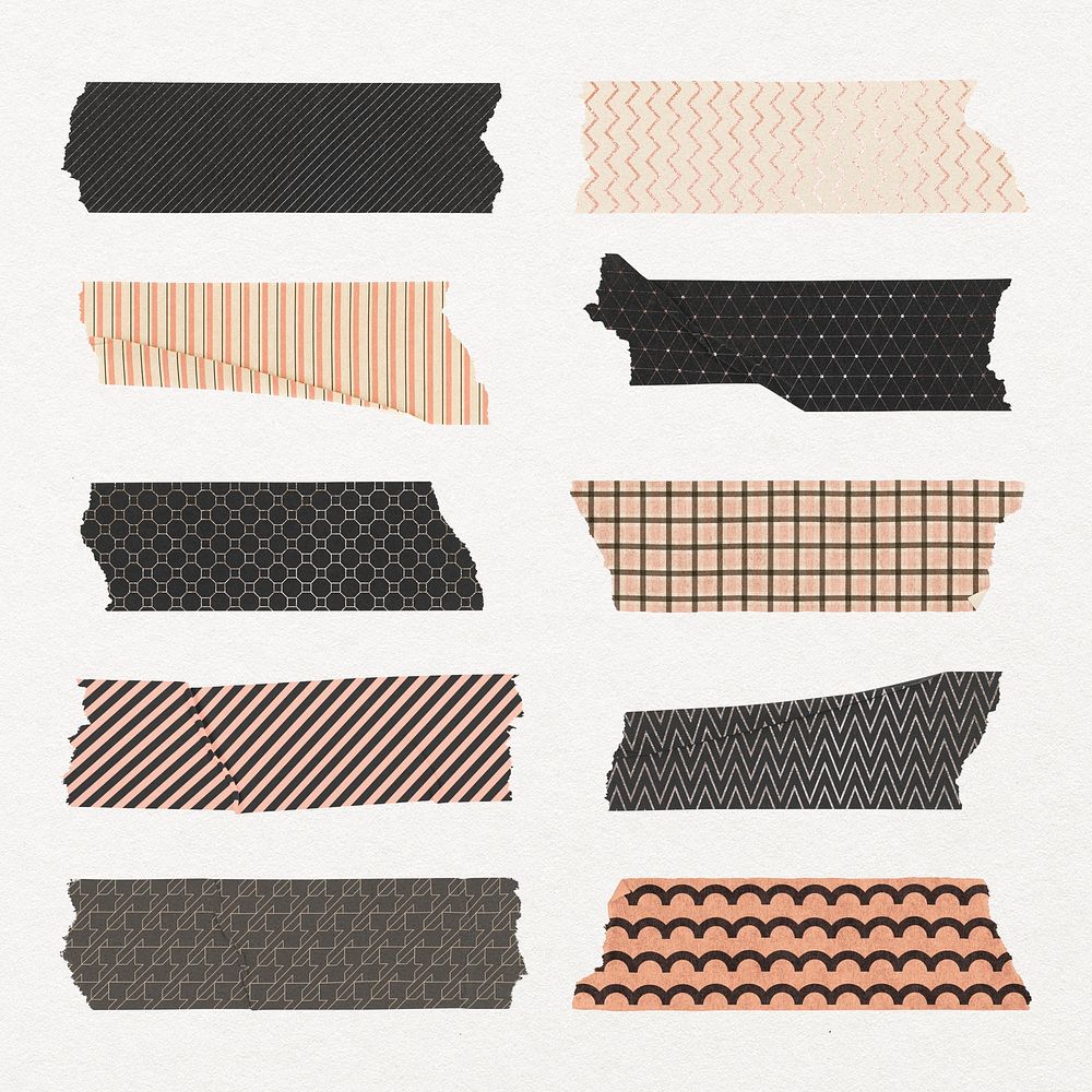 Abstract pattern washi tape, digital collage element psd set