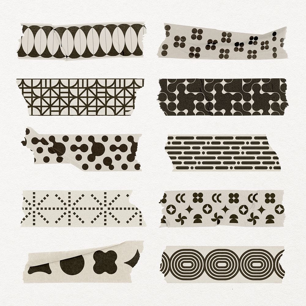 Retro pattern washi tape collage element, abstract stationery psd set