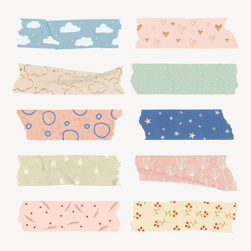 Cute washi tape clipart, cute pastel pattern vector set