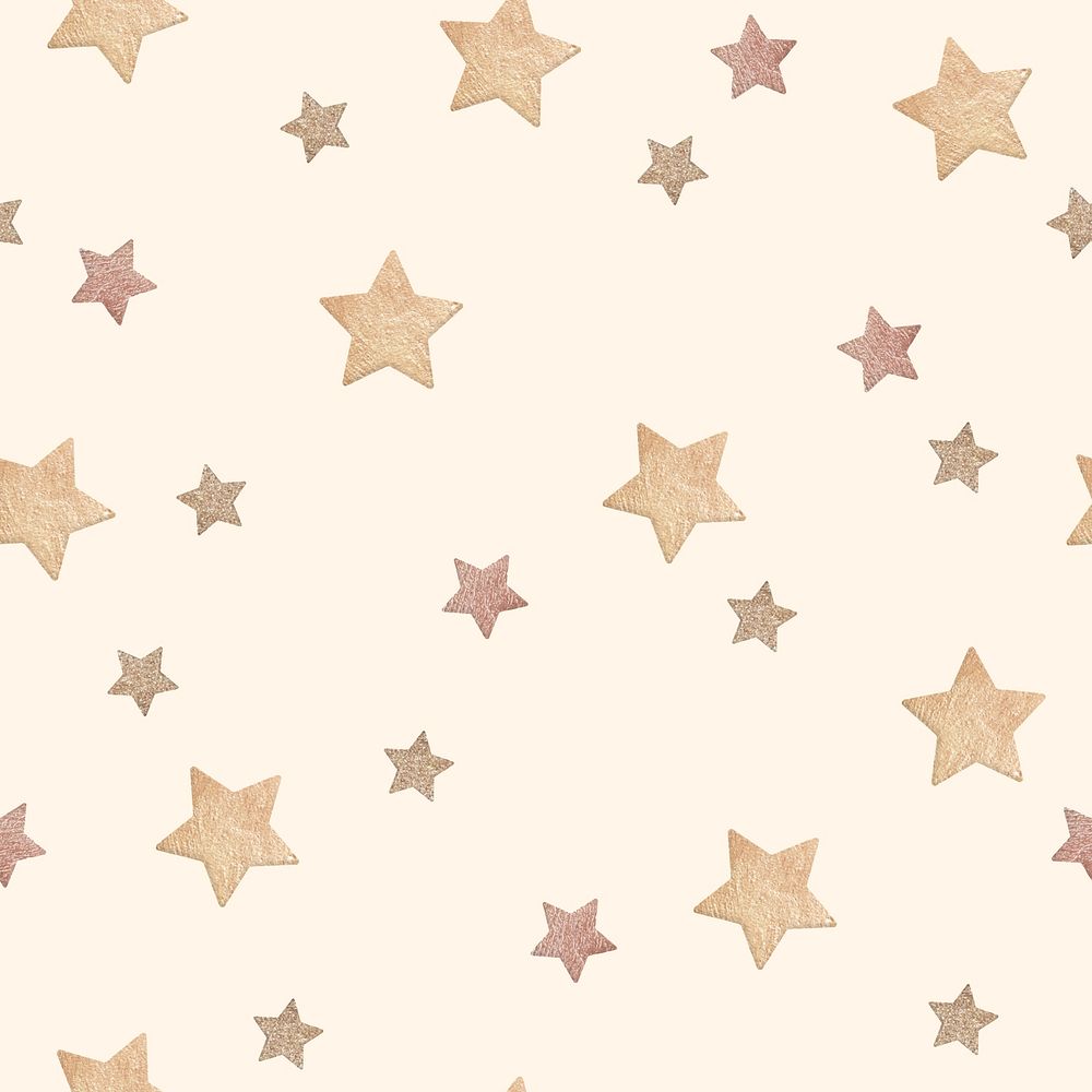 Gold star pattern background, cute beige psd