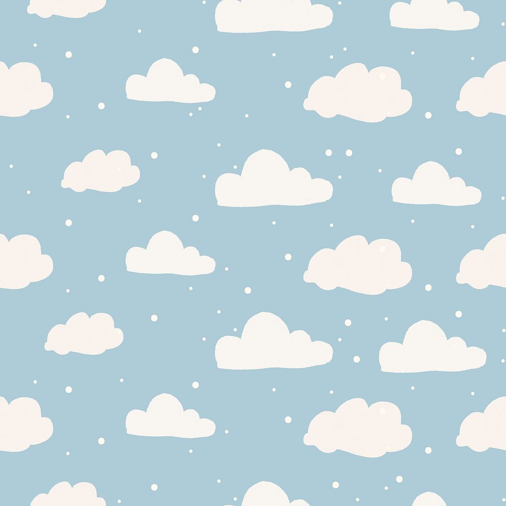 Blue cloud pattern background, cute weather vector