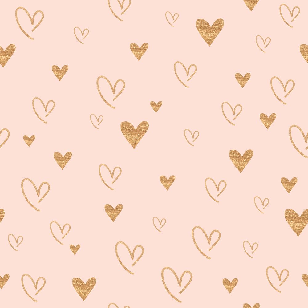 Pink heart background, gold glitter pattern psd