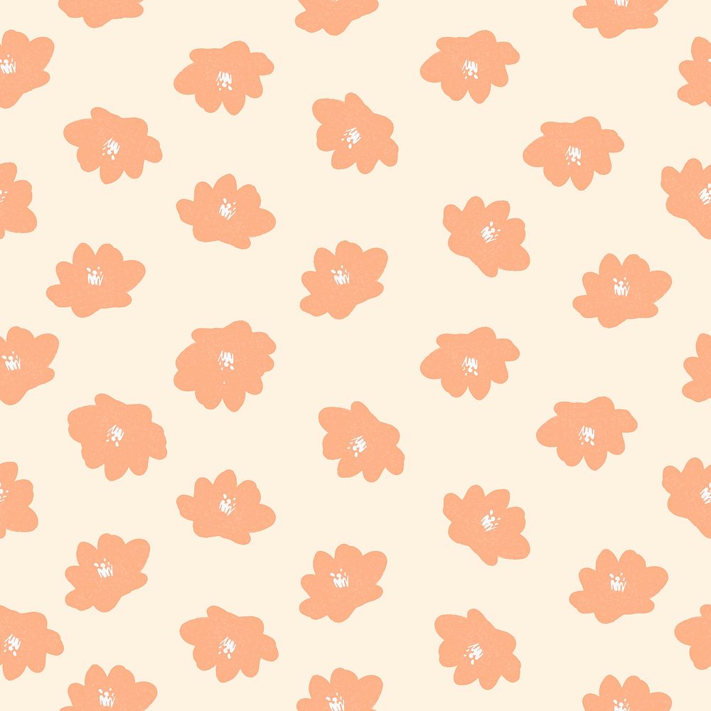 Flower pattern background, aesthetic pastel orange psd