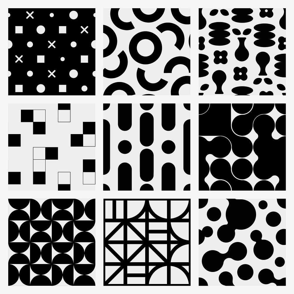 Abstract retro pattern background, black and white vector set
