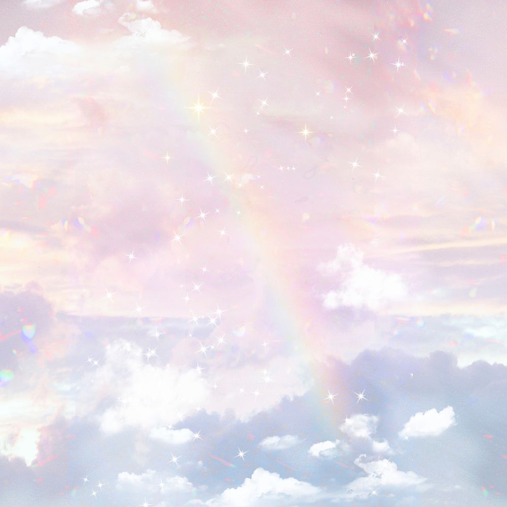 Aesthetic background, pink pastel cloudy sky, rainbow psd design