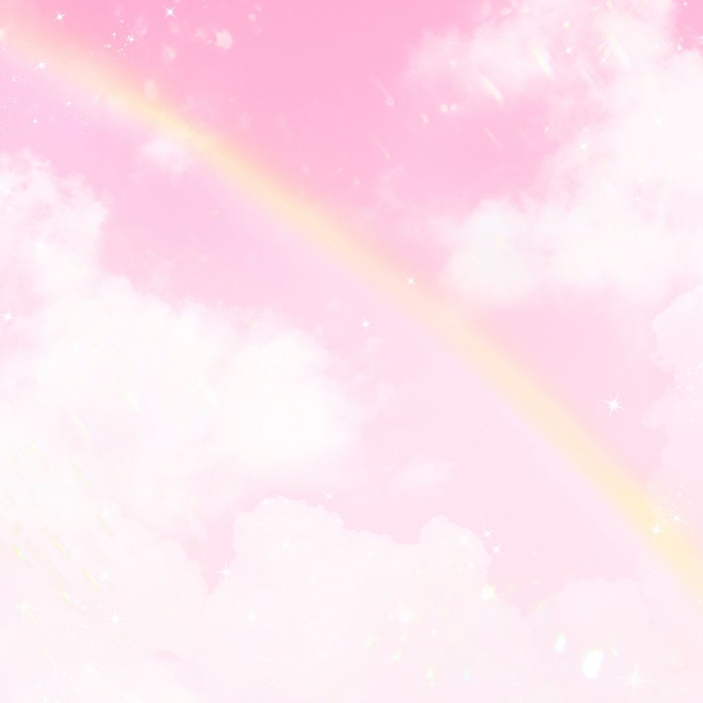 Pink background, rainbow sky with glitter design psd