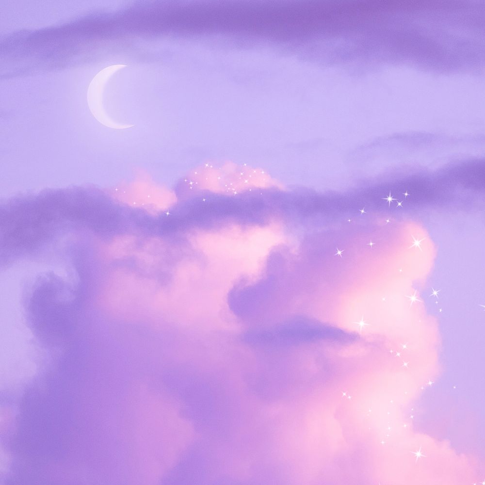 Aesthetic dreamy background psd, purple cloudy sky, glitter design