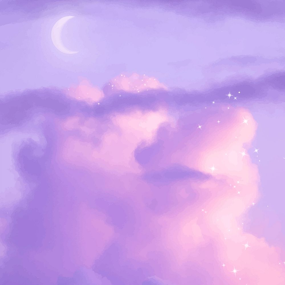 Aesthetic purple sky background vector, glitter clouds design