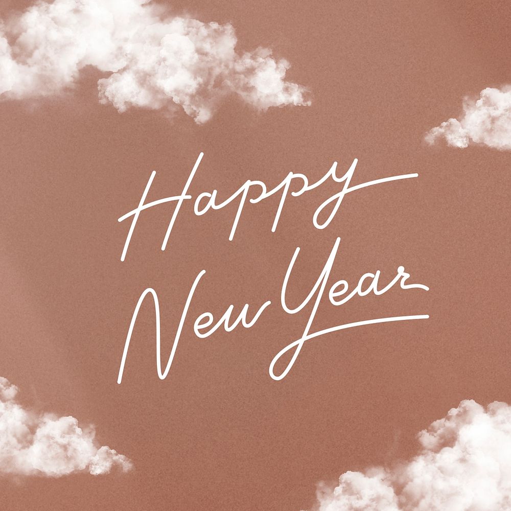 New Year greeting, calligraphy design, brown sky background psd