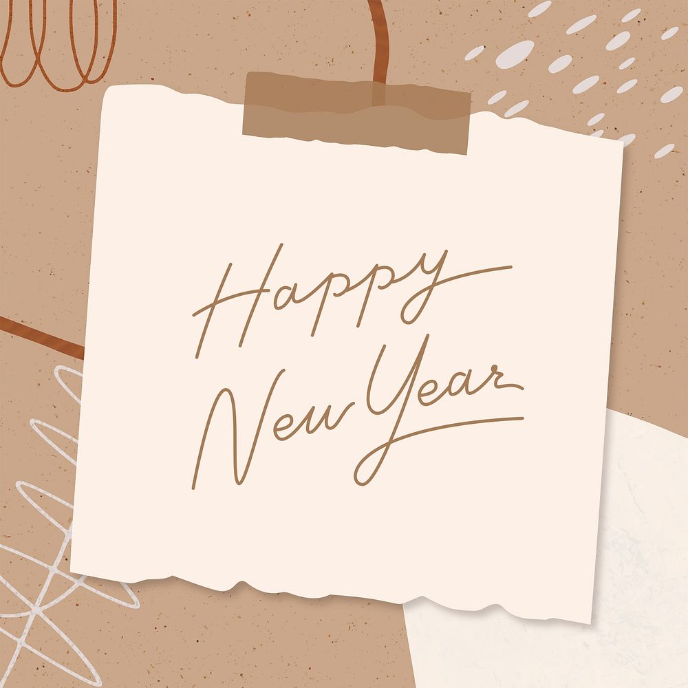 New Year note clipart psd, beige calligraphy design