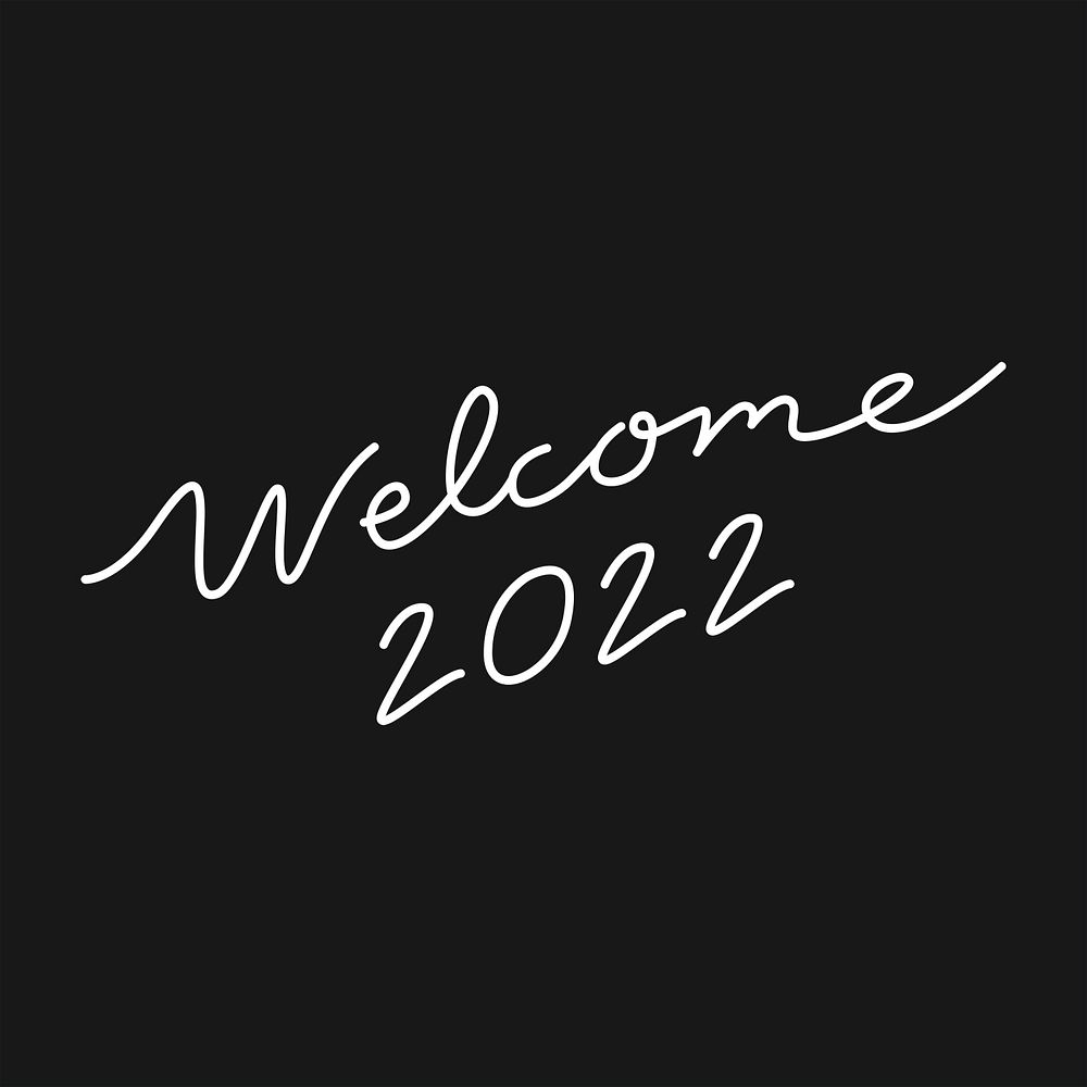 New Year calligraphy sticker psd, white design, welcome 2022
