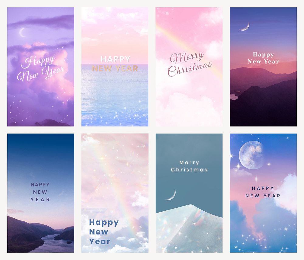 Aesthetic New Year  template vector, mobile phone wallpaper set