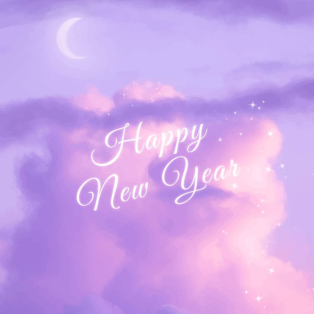 New year template vector, aesthetic social media post design, purple sky