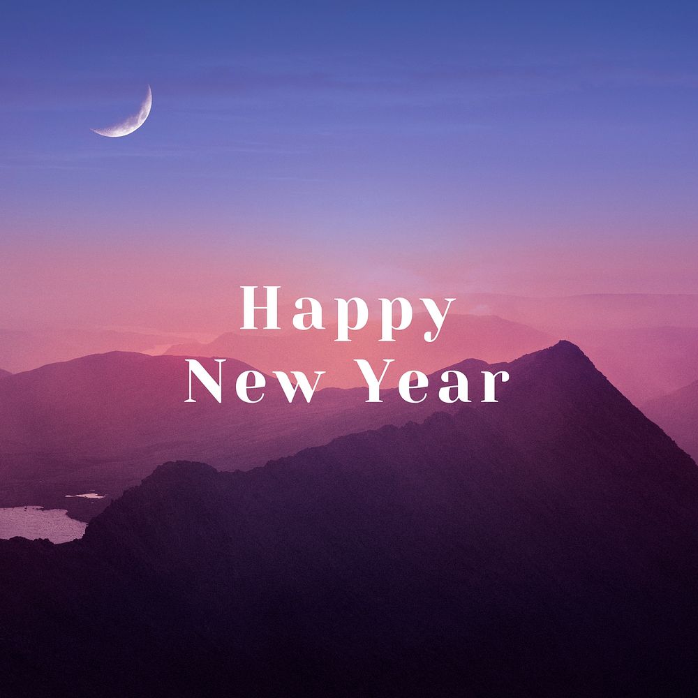New year template vector, aesthetic social media post, sunrise mountain design