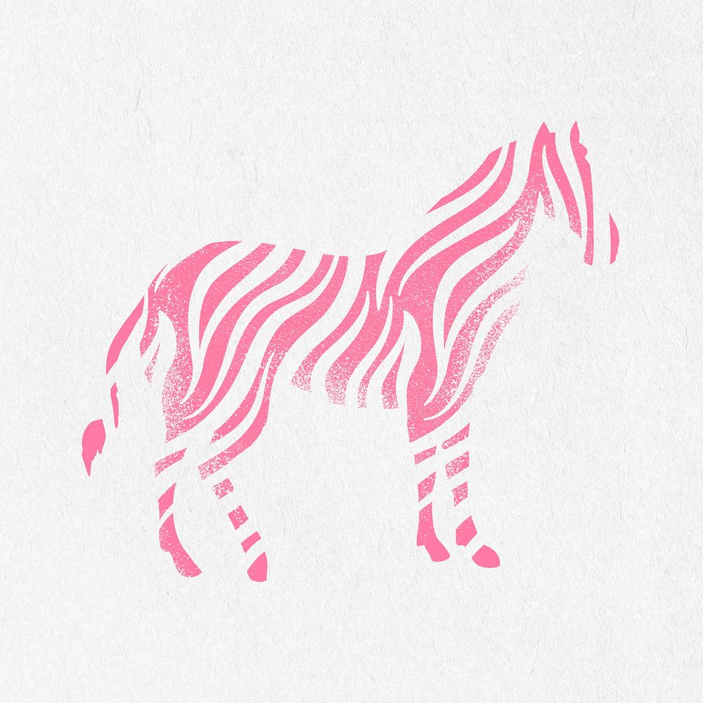 Pink zebra clipart, textured animal stamp