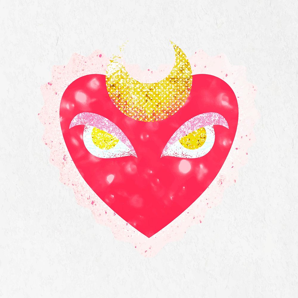 Pink heart sticker, fantasy cartoon stamp vector