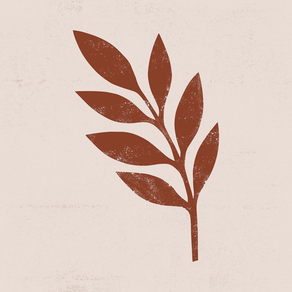 Brown leaf collage element, botanical stamp
