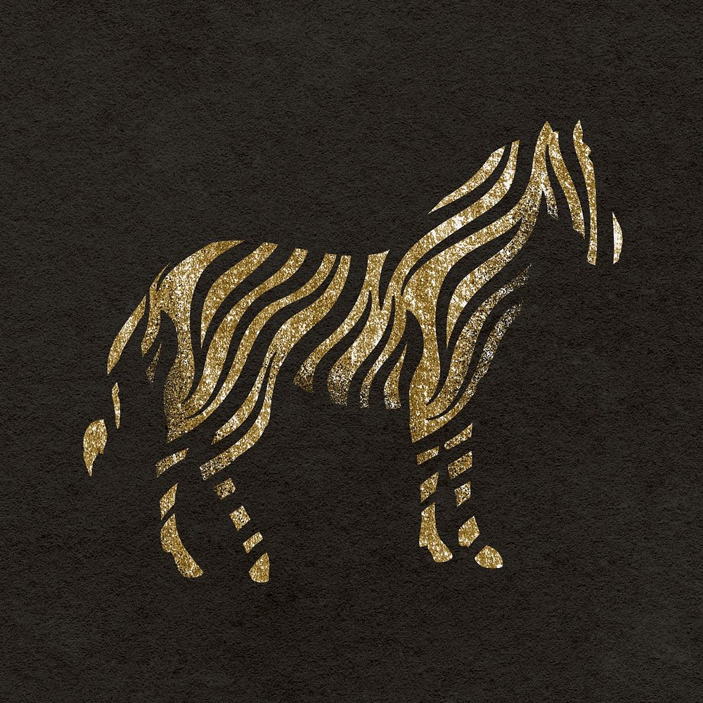 Gold zebra sticker, glitter texture, animal stamp psd