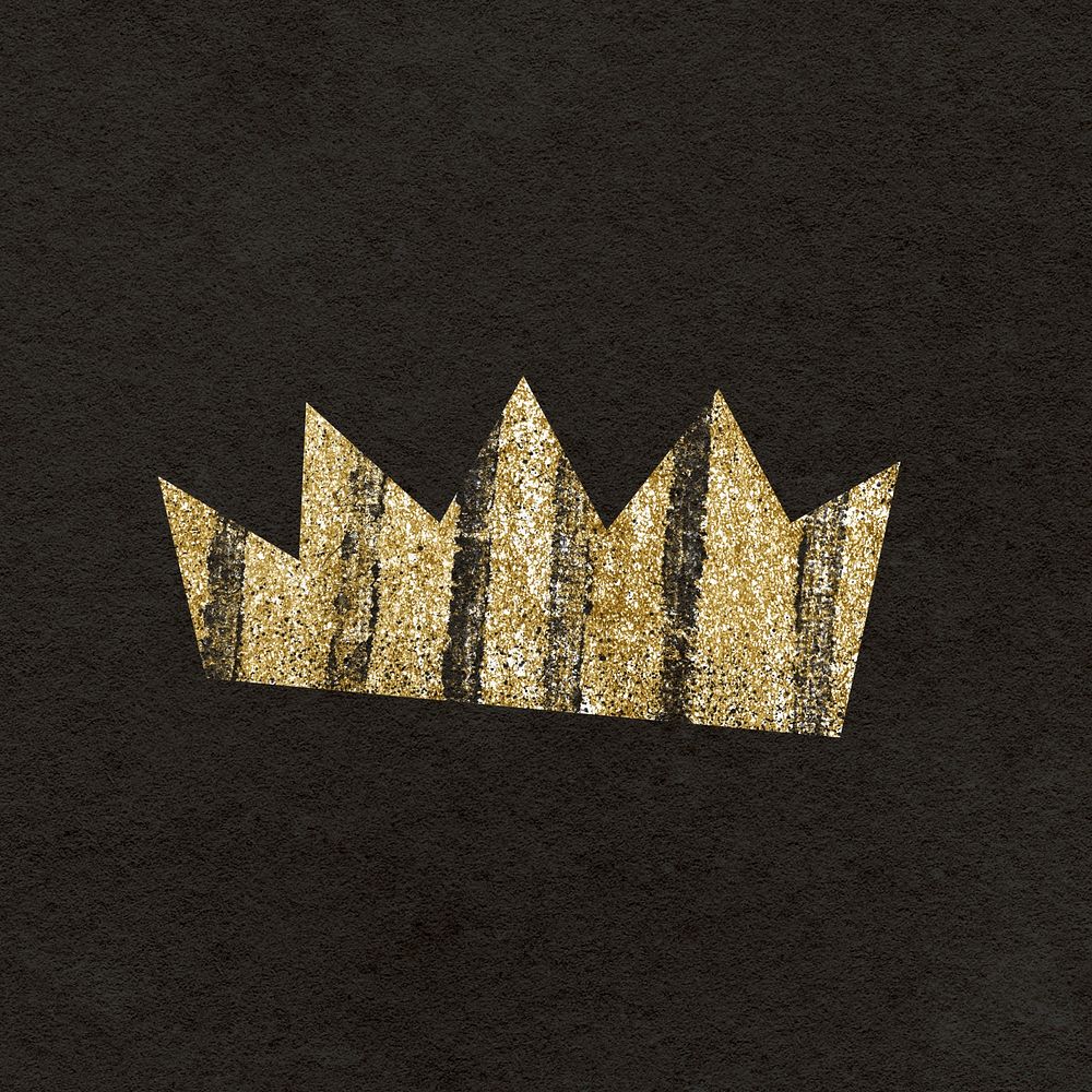 Golden crown clipart, glittery collage element