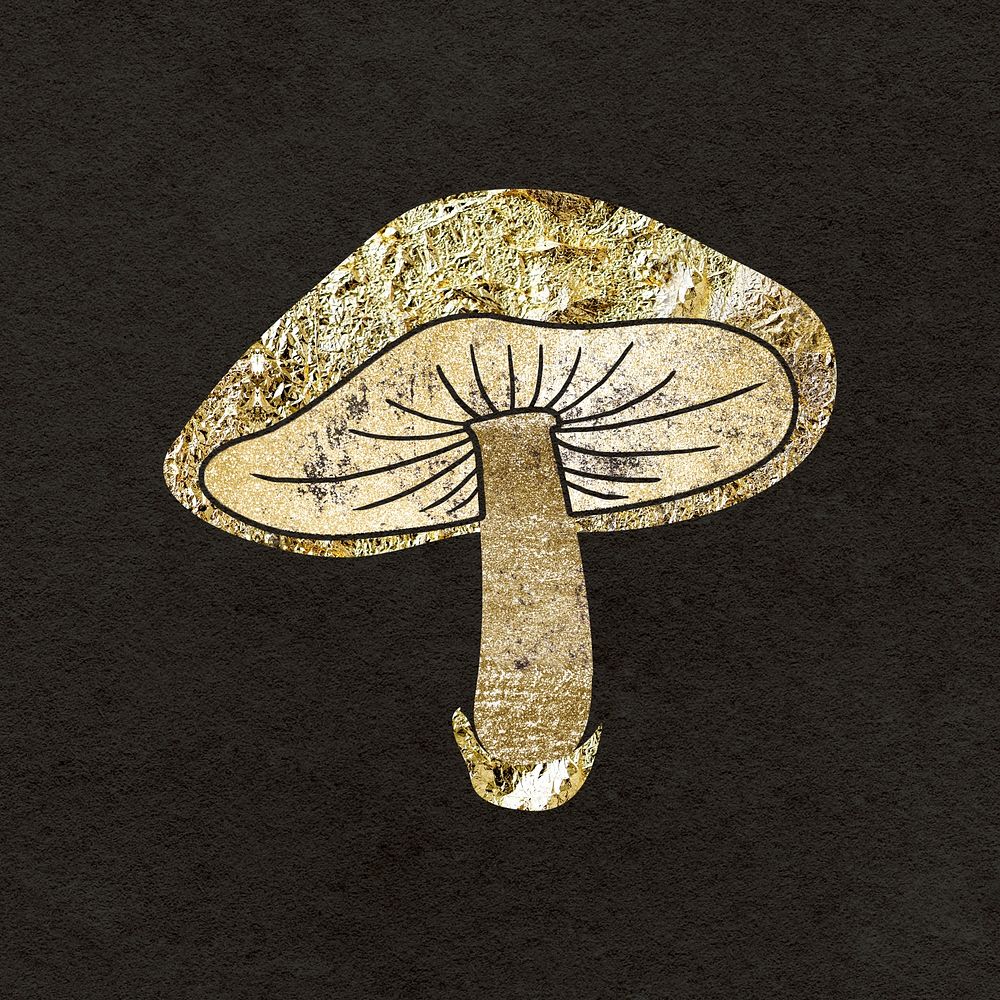 Golden mushroom clipart, cottage core in glitter design