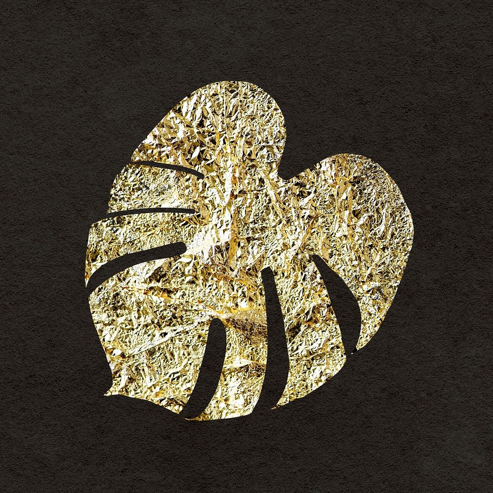 Golden leaf collage element, glittery botanical aesthetic