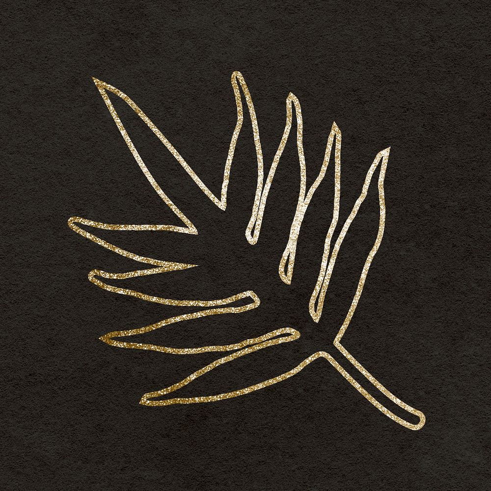 Golden leaf collage element, glittery botanical aesthetic