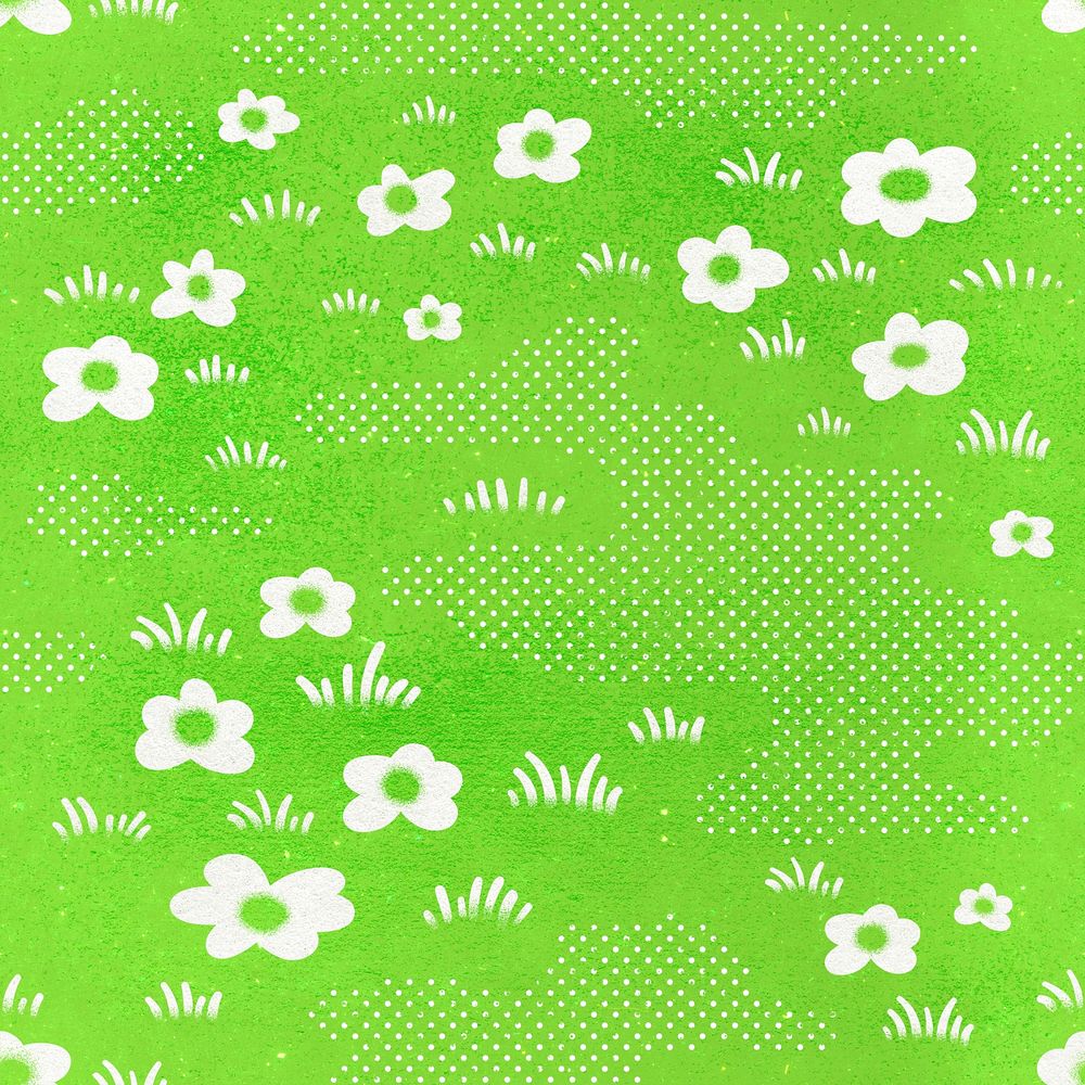 Kidcore flower pattern background, green nature design psd