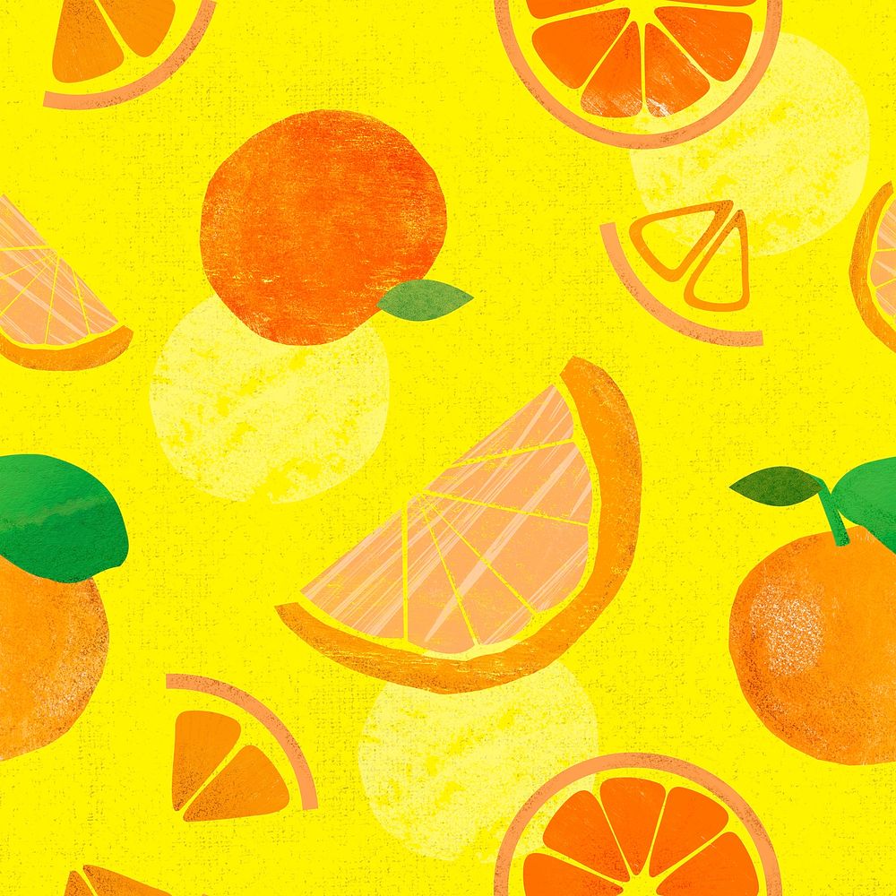 Orange fruit background, kidcore pattern in yellow psd