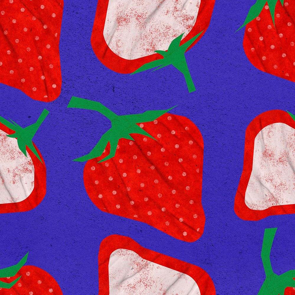 Strawberry fruit background, kidcore pattern in red psd
