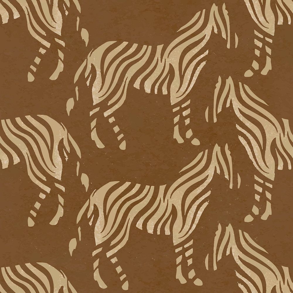 Brown zebra pattern background, wild animal stamp vector