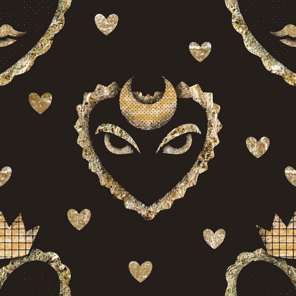 Aesthetic heart pattern background, gold glitter vector
