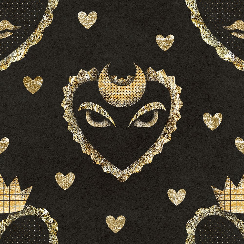 Aesthetic heart pattern background, gold glitter psd
