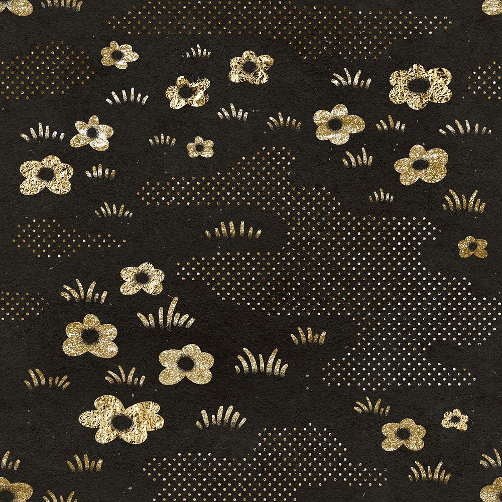 Golden flower pattern background, cute aesthetic psd
