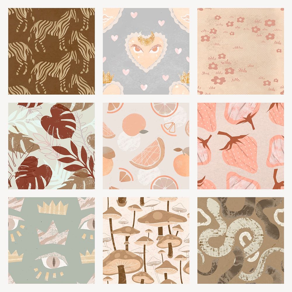 Aesthetic pattern background, pastel earth tone vector set
