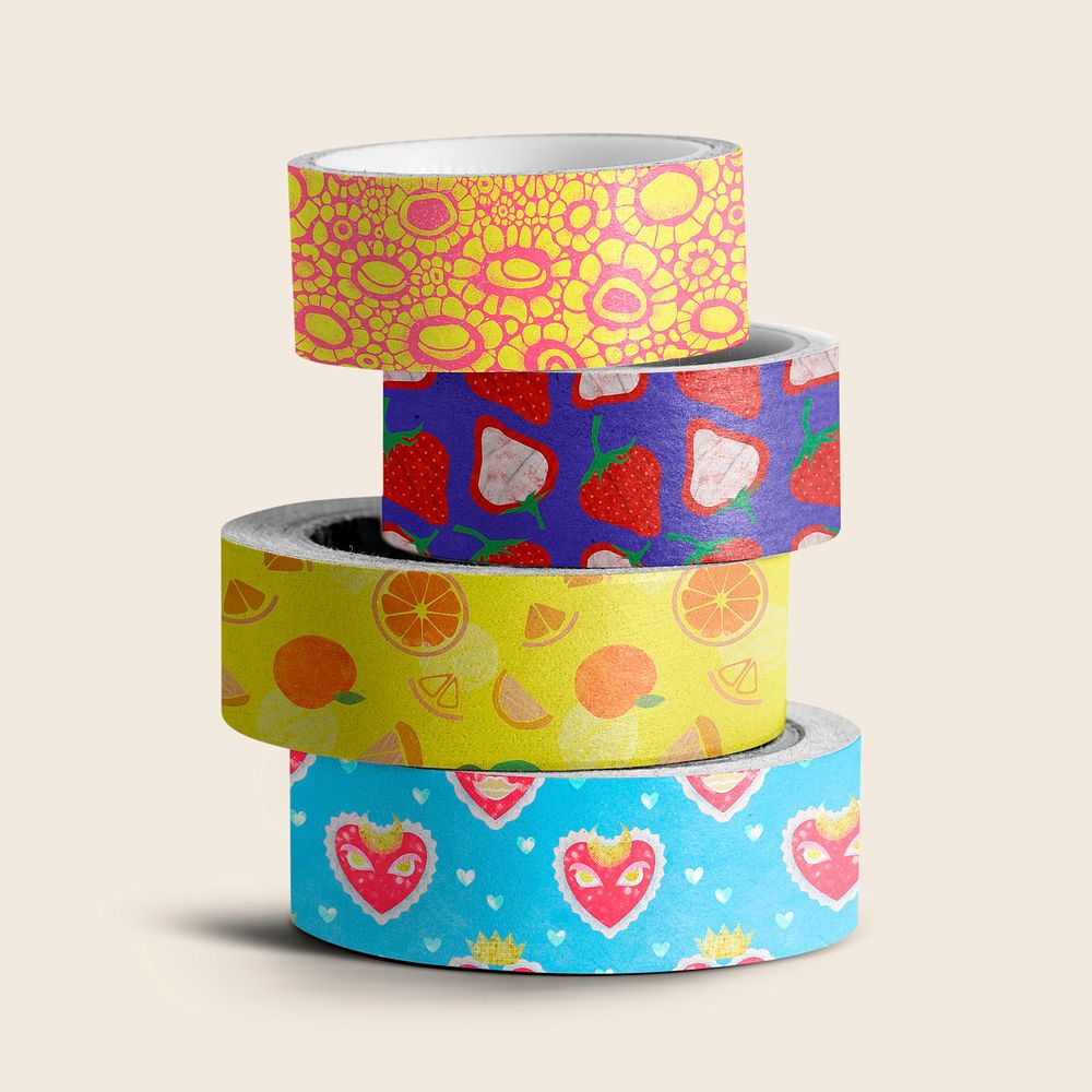 Cute washi tape mockup, colorful aesthetic stationery psd