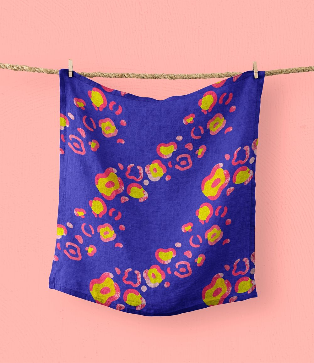 Colorful towel mockup, neon leopard pattern psd