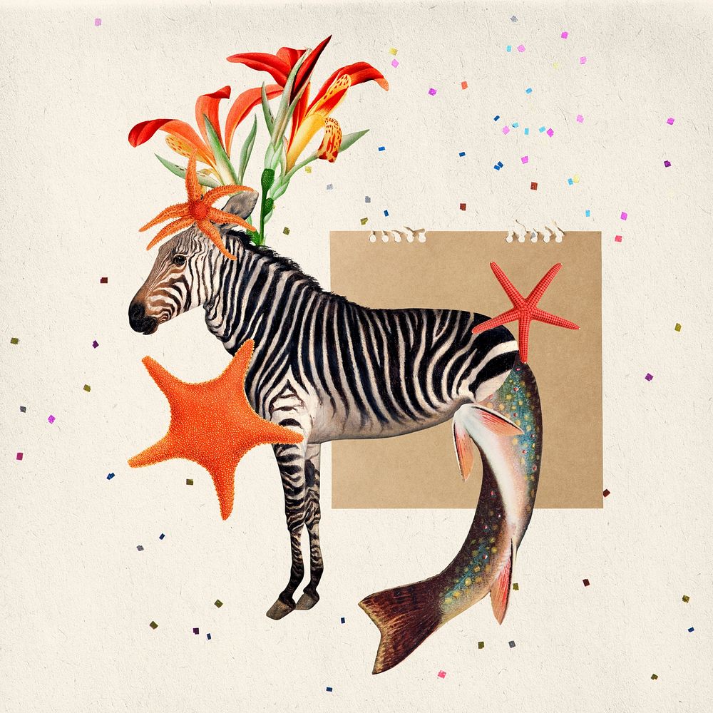 Retro giraffe illustration digital note, surreal hybrid animal scrapbook collage art element psd