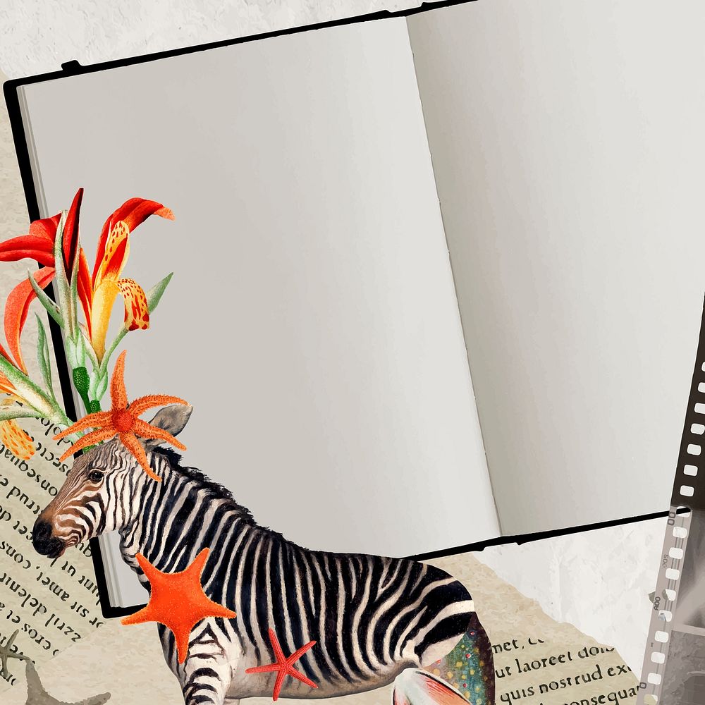 Retro zebra illustration digital note, surreal hybrid animal scrapbook collage art element vector
