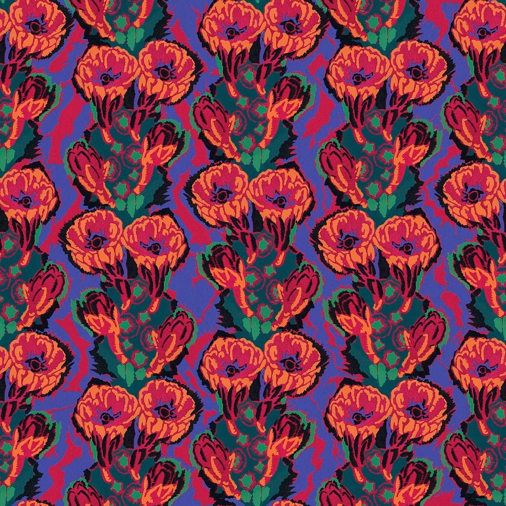 Red flower background, seamless pattern, art deco psd