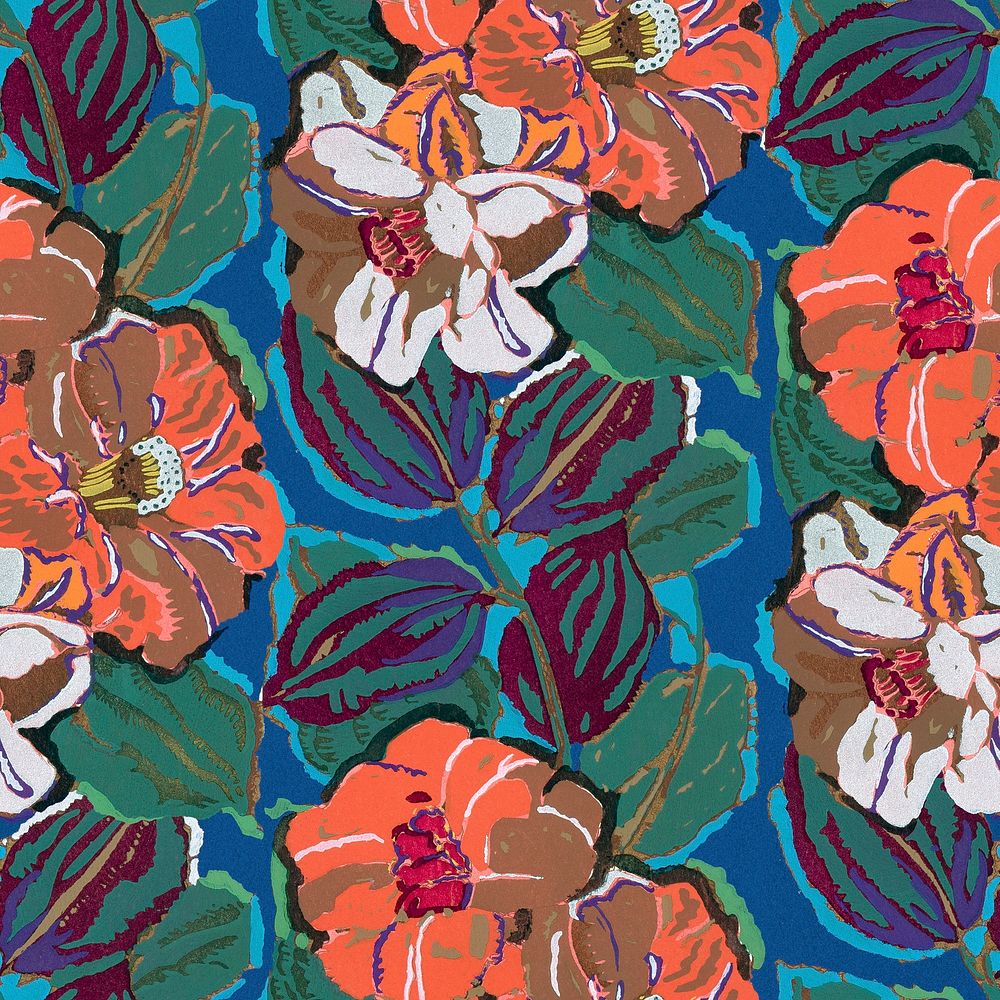 Exotic flower background, seamless pattern, vintage art deco psd