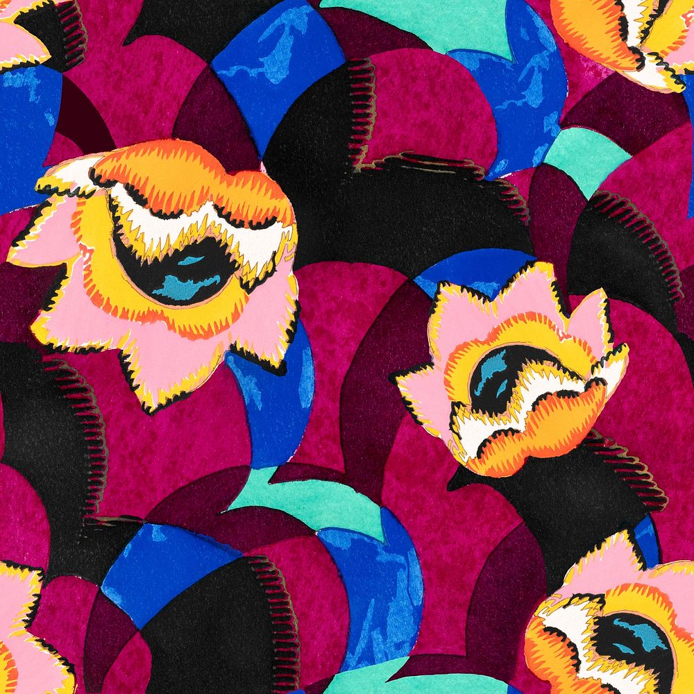 Exotic flower background, seamless pattern, art deco