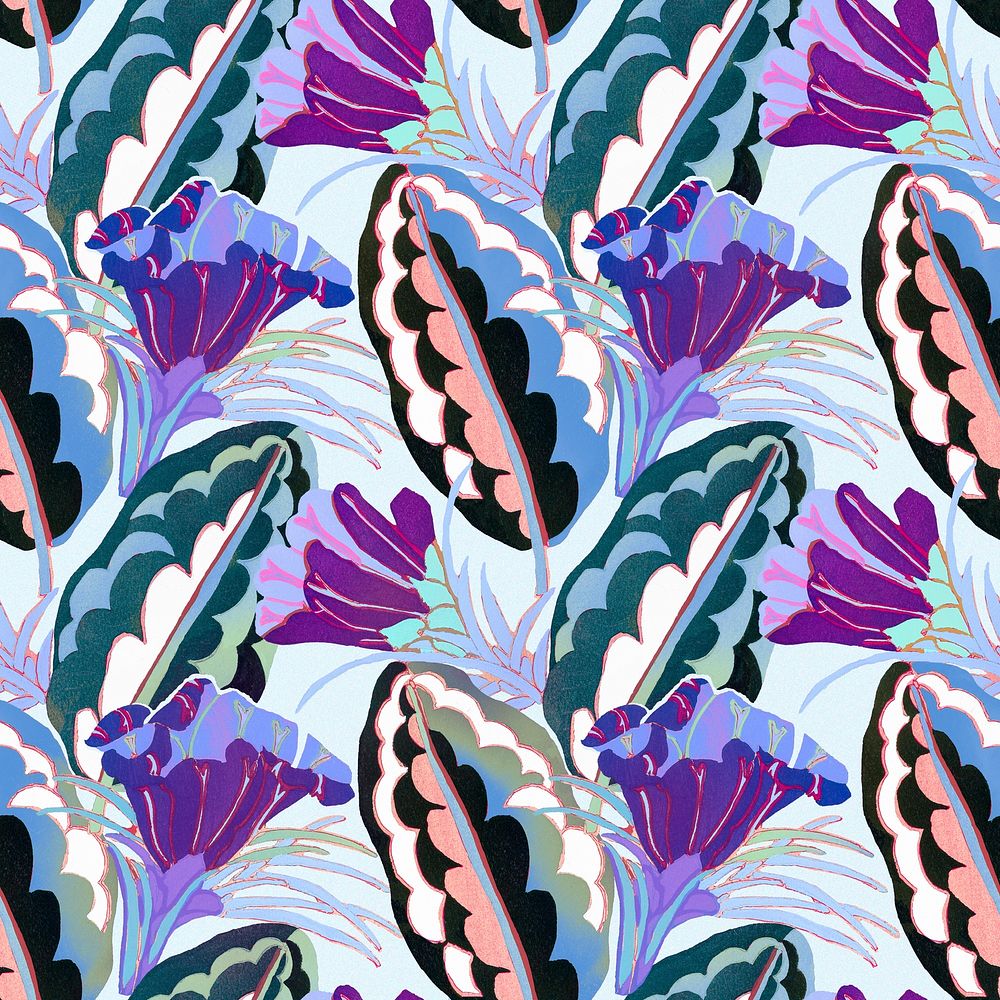 Purple flower background, seamless pattern, art deco